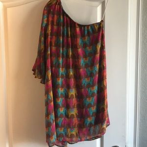 One Shoulder Elephant Print Dress